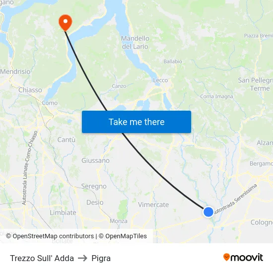 Trezzo Sull' Adda to Pigra map
