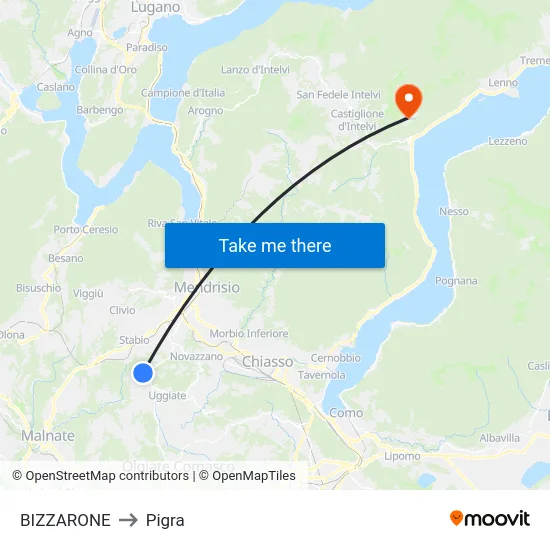 Bizzarone to Pigra map