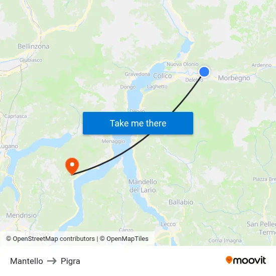 Mantello to Pigra map