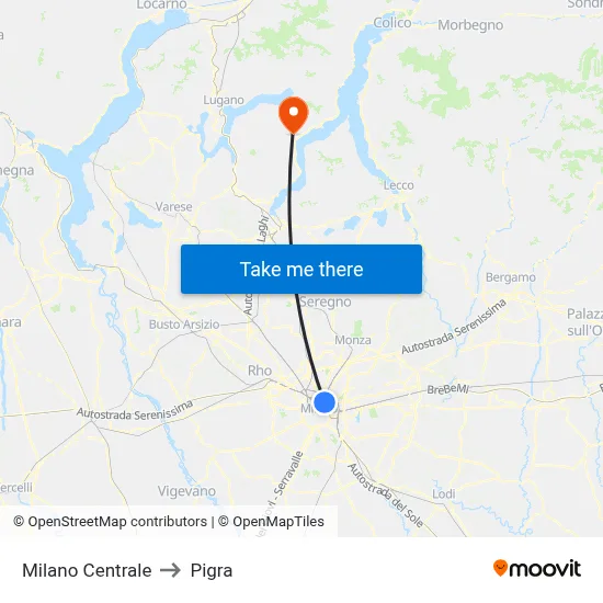 Milan Central to Pigra map