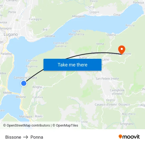 Bissone to Ponna map