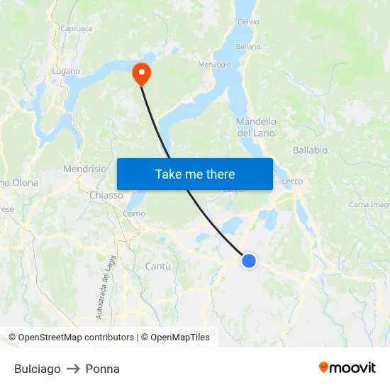 Bulciago to Ponna map