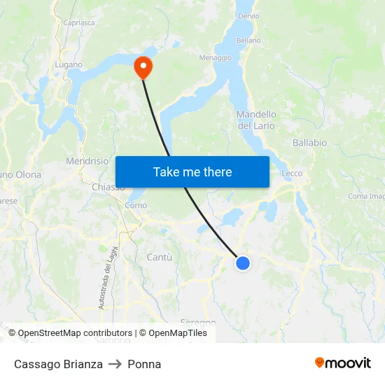 Cassago Brianza to Ponna map