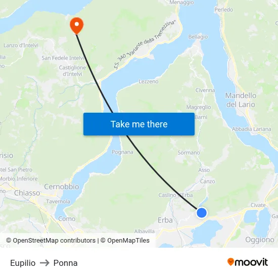 Eupilio to Ponna map