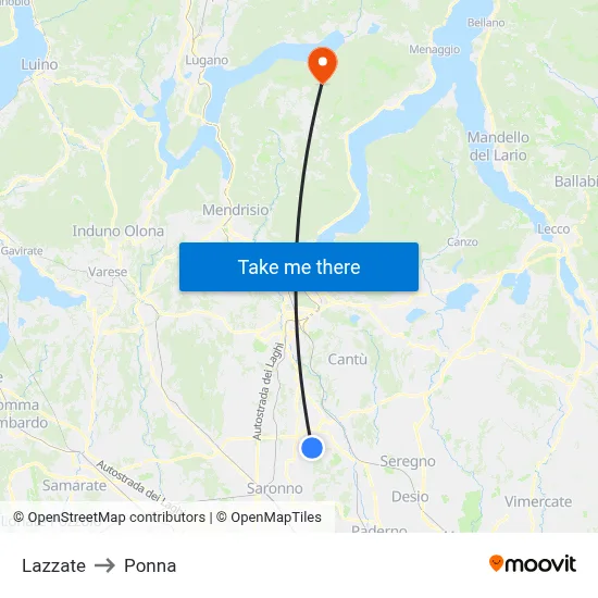 Lazzate to Ponna map