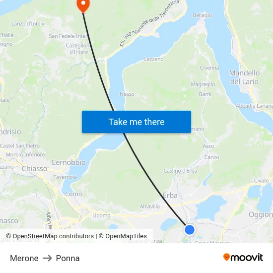 Merone to Ponna map