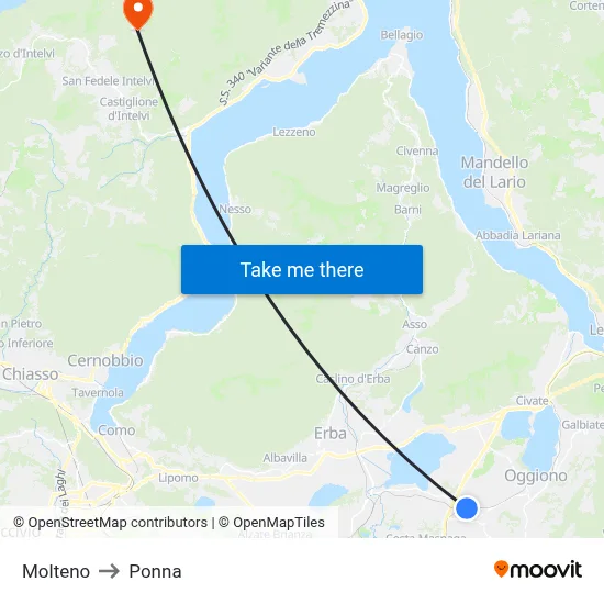 Molteno to Ponna map