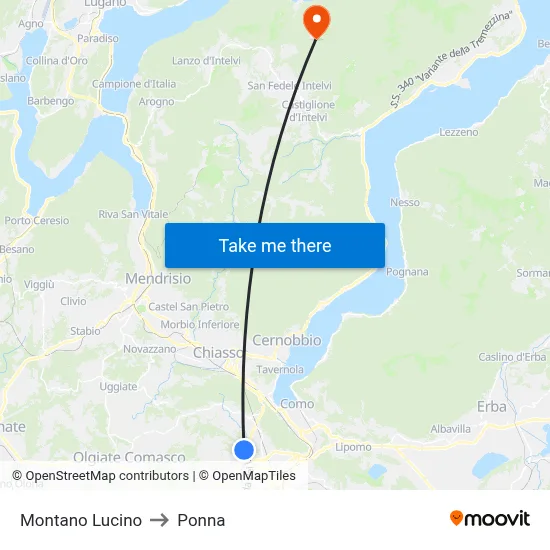Montano Lucino to Ponna map