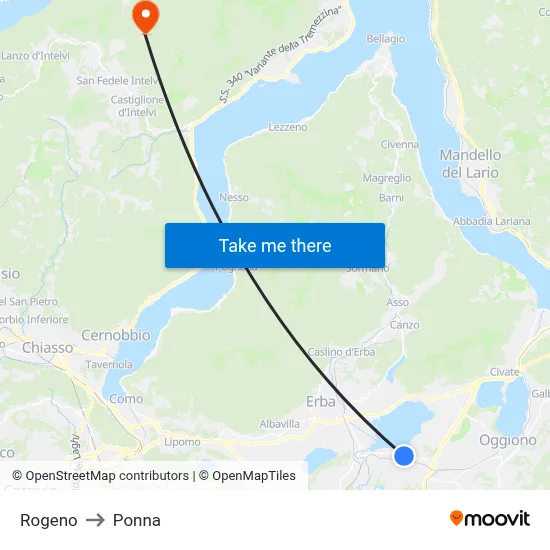 Rogeno to Ponna map