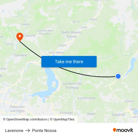 Lavenone to Ponte Nossa map
