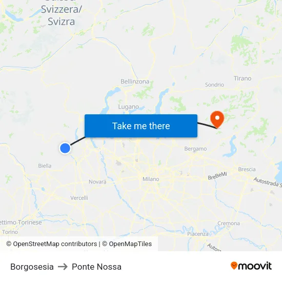 Borgosesia to Ponte Nossa map
