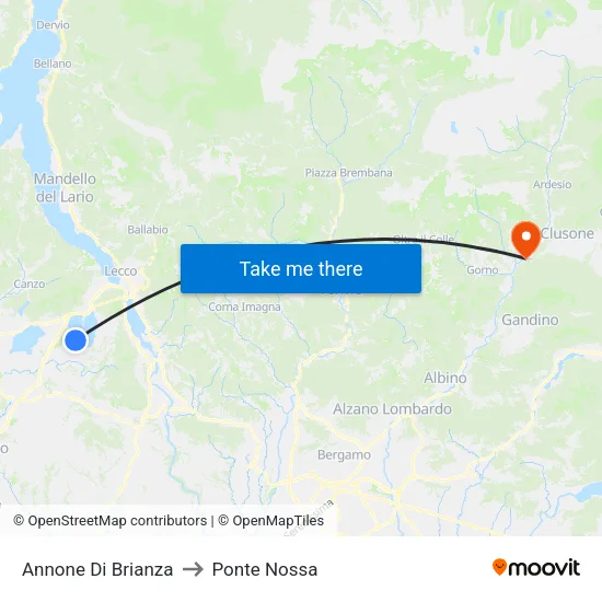 Annone di Brianza to Ponte Nossa map
