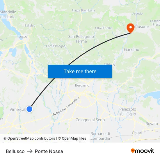 Bellusco to Ponte Nossa map