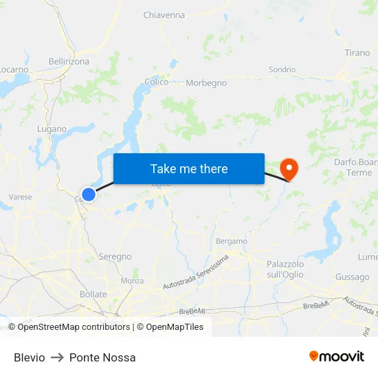 Blevio to Ponte Nossa map