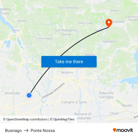Busnago to Ponte Nossa map