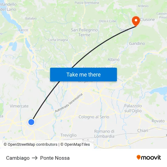 Cambiago to Ponte Nossa map