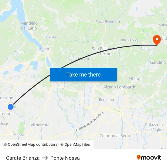 Carate Brianza to Ponte Nossa map