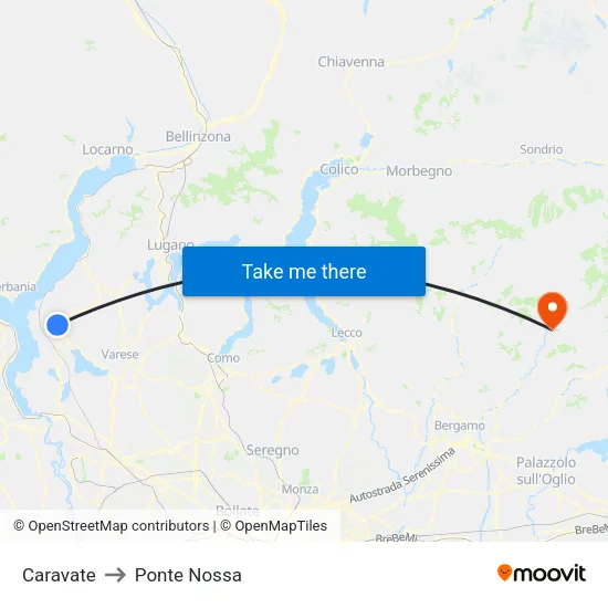 Caravate to Ponte Nossa map