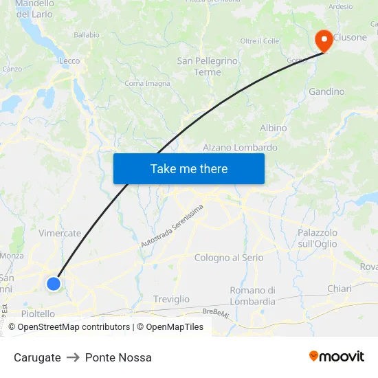 Carugate to Ponte Nossa map