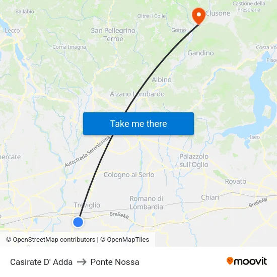 Casirate D' Adda to Ponte Nossa map