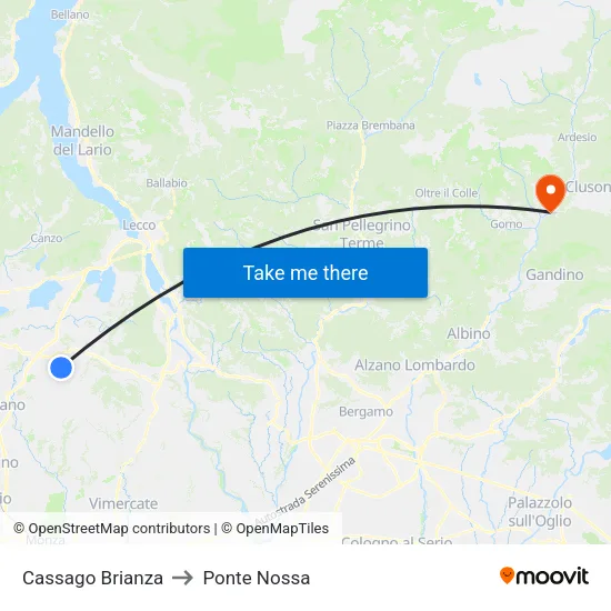 Cassago Brianza to Ponte Nossa map