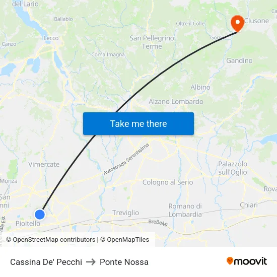 Cassina De' Pecchi to Ponte Nossa map