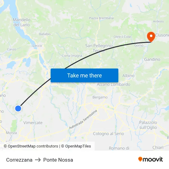 Correzzana to Ponte Nossa map