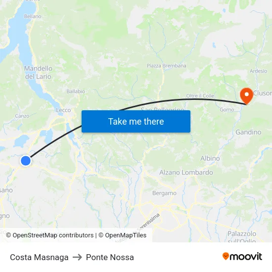 Costa Masnaga to Ponte Nossa map