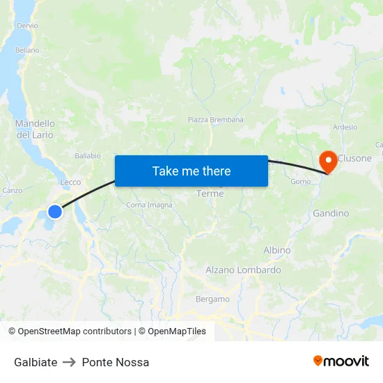 Galbiate to Ponte Nossa map