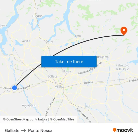 Galliate to Ponte Nossa map