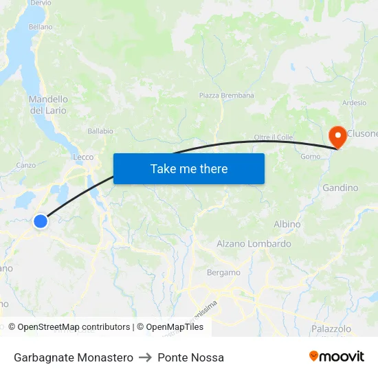 Garbagnate Monastero to Ponte Nossa map