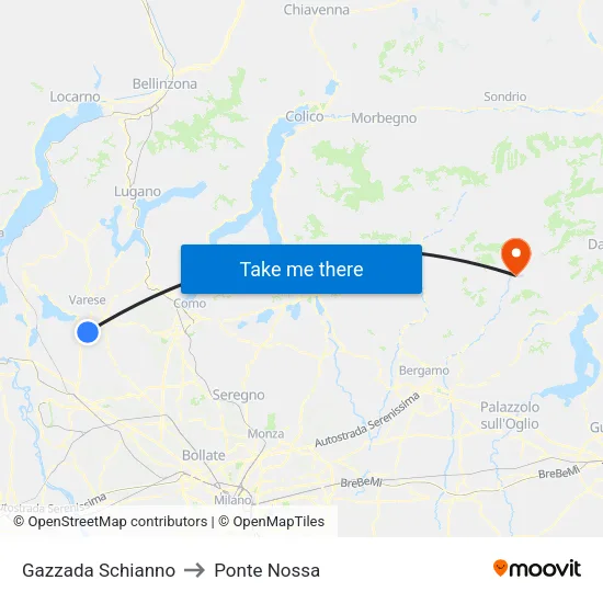 Gazzada Schianno to Ponte Nossa map