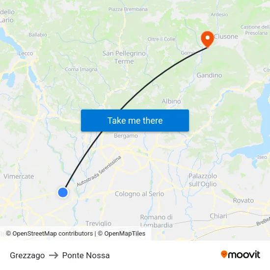 Grezzago to Ponte Nossa map