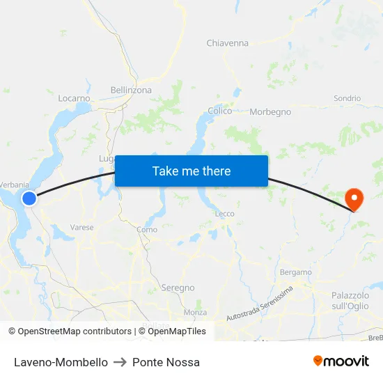 Laveno-Mombello to Ponte Nossa map