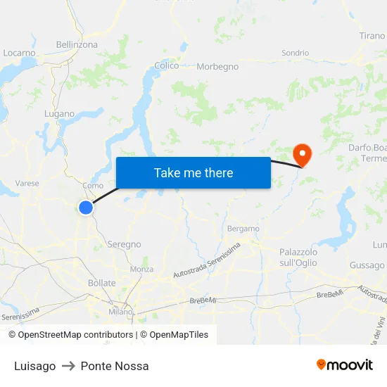 Luisago to Ponte Nossa map