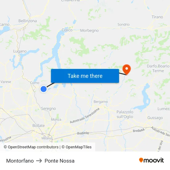 Montorfano to Ponte Nossa map