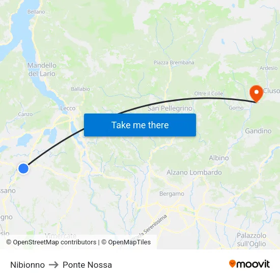 Nibionno to Ponte Nossa map