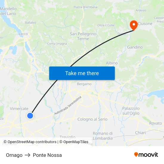 Ornago to Ponte Nossa map