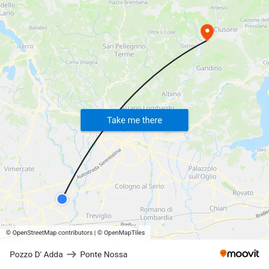 Pozzo D' Adda to Ponte Nossa map