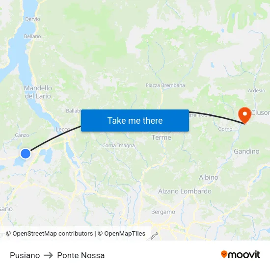 Pusiano to Ponte Nossa map