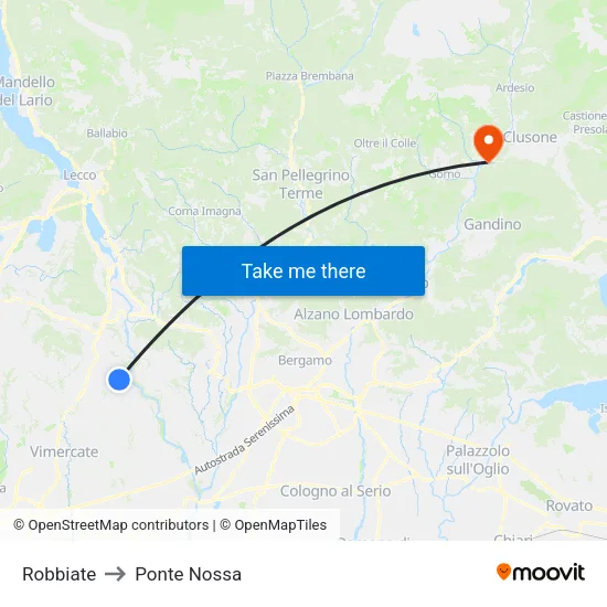 Robbiate to Ponte Nossa map