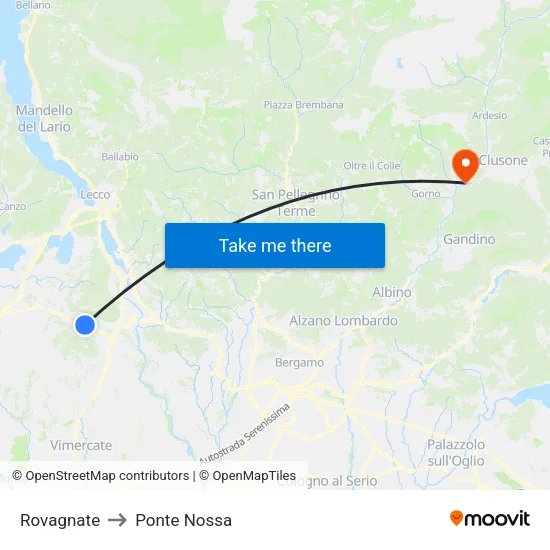 Rovagnate to Ponte Nossa map