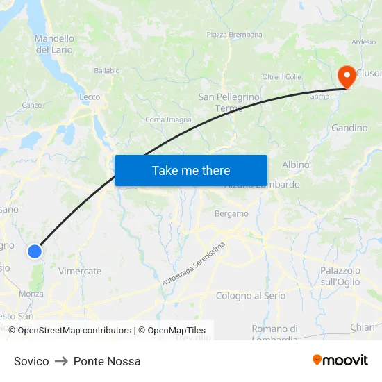 Sovico to Ponte Nossa map