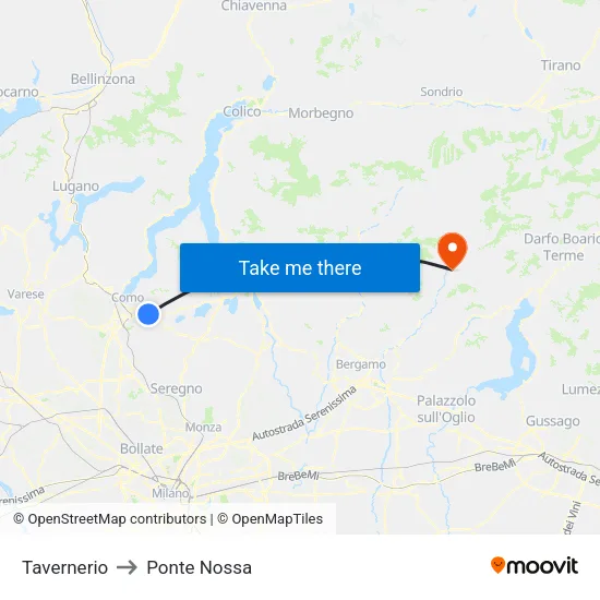 Tavernerio to Ponte Nossa map