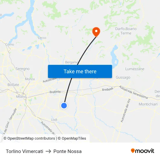 Torlino Vimercati to Ponte Nossa map
