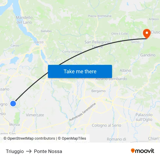 Triuggio to Ponte Nossa map