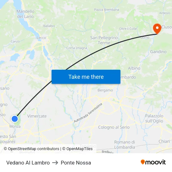 Vedano Al Lambro to Ponte Nossa map