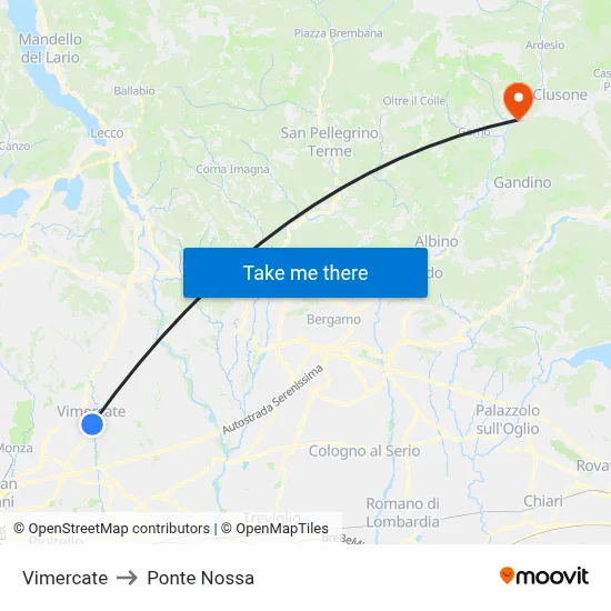 Vimercate to Ponte Nossa map