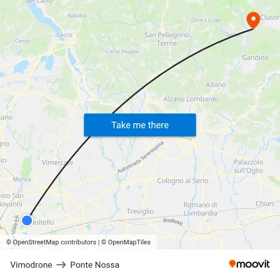 Vimodrone to Ponte Nossa map