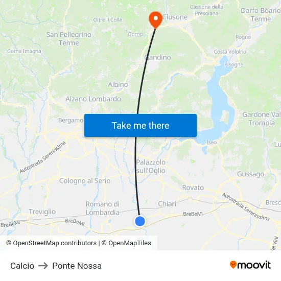 Calcio to Ponte Nossa map